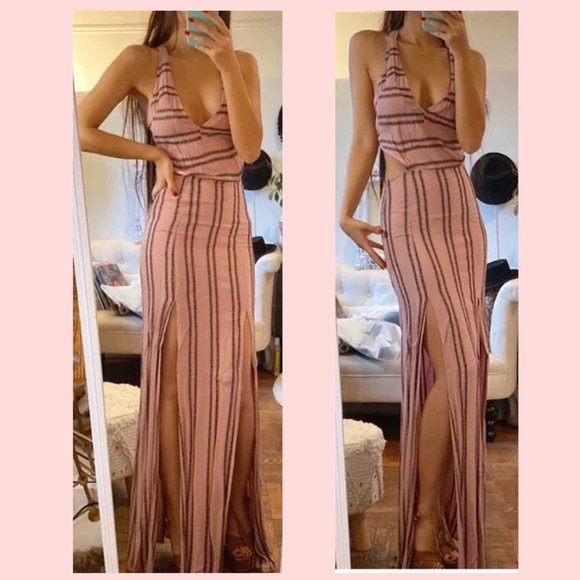 REFORMATION Cut Out Maxi Linen Dress in Rose Pink - Picture 1 of 6